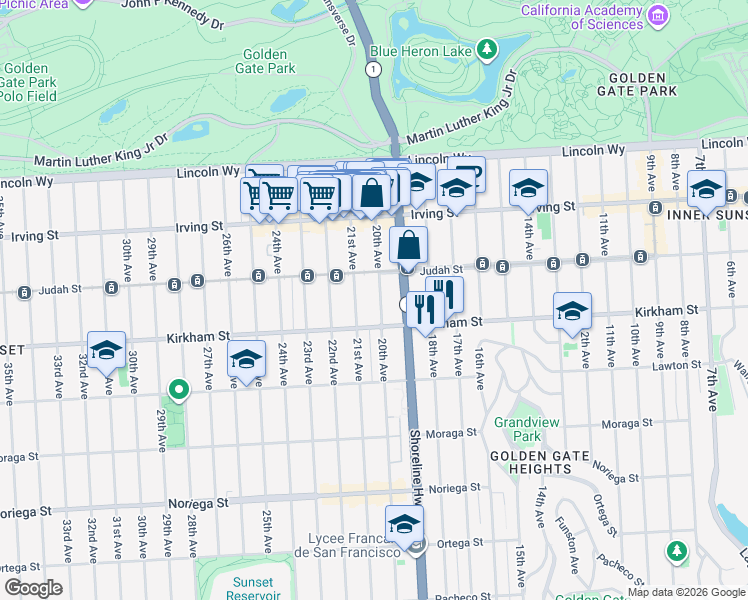 map of restaurants, bars, coffee shops, grocery stores, and more near in San Francisco