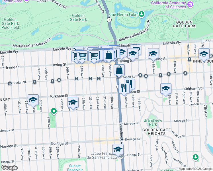 map of restaurants, bars, coffee shops, grocery stores, and more near in San Francisco
