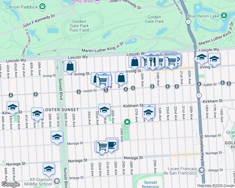 map of restaurants, bars, coffee shops, grocery stores, and more near in San Francisco