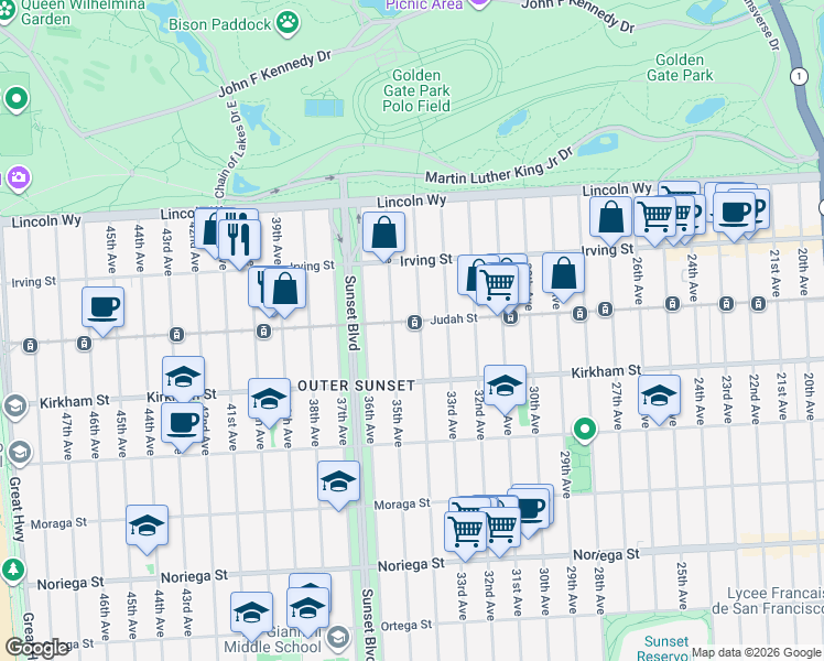 map of restaurants, bars, coffee shops, grocery stores, and more near in San Francisco
