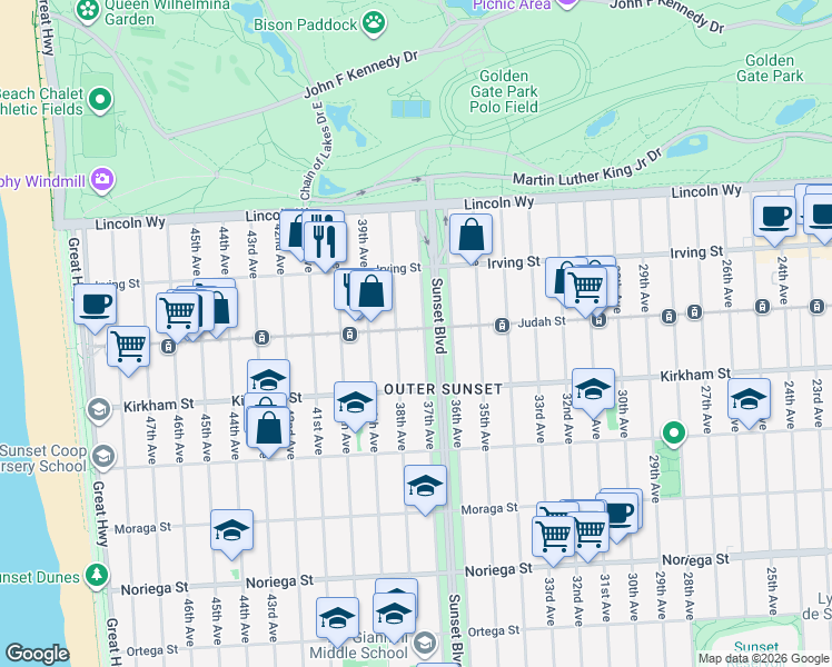 map of restaurants, bars, coffee shops, grocery stores, and more near in San Francisco
