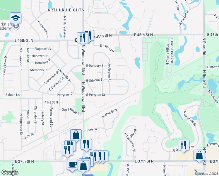 map of restaurants, bars, coffee shops, grocery stores, and more near 4234 North Mission Road in Bel Aire