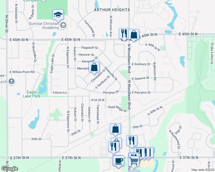 map of restaurants, bars, coffee shops, grocery stores, and more near 6023 Danbury St in Bel Aire
