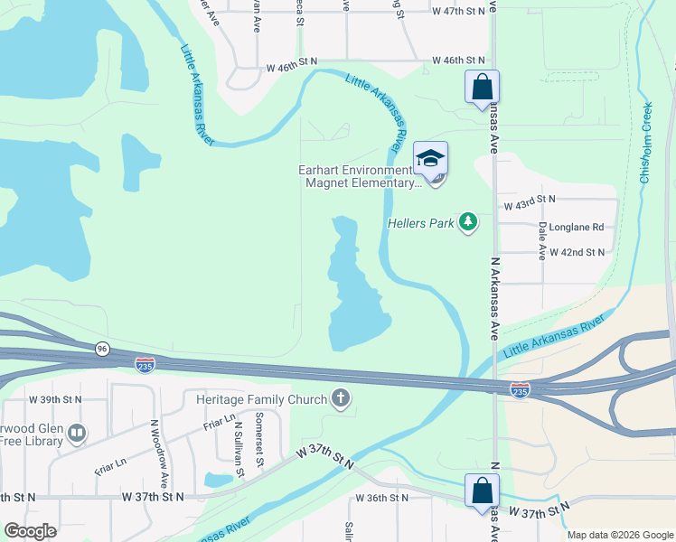 map of restaurants, bars, coffee shops, grocery stores, and more near 4254 North Seneca Street in Wichita