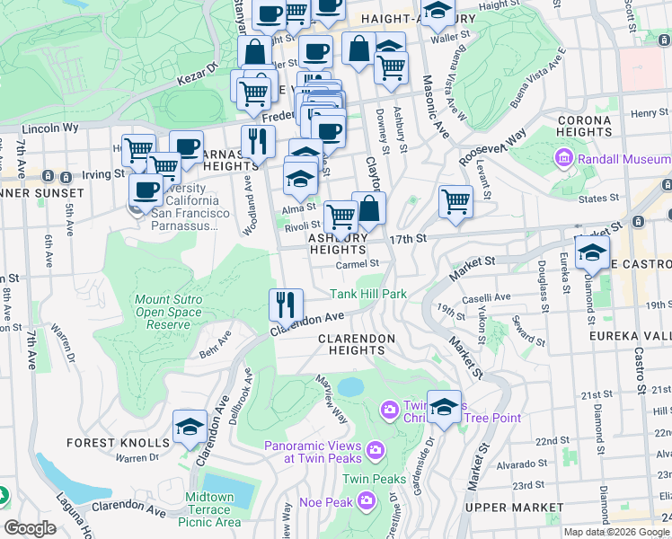 map of restaurants, bars, coffee shops, grocery stores, and more near in San Francisco