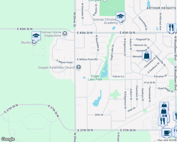 map of restaurants, bars, coffee shops, grocery stores, and more near 4257 Country Lane in Bel Aire
