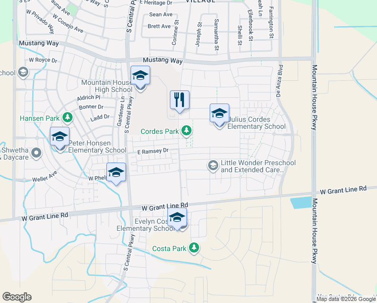 map of restaurants, bars, coffee shops, grocery stores, and more near 244 East Ramsey Drive in Tracy