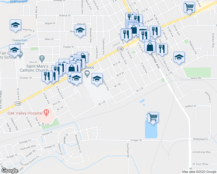 map of restaurants, bars, coffee shops, grocery stores, and more near 333 Gilbert Avenue in Oakdale