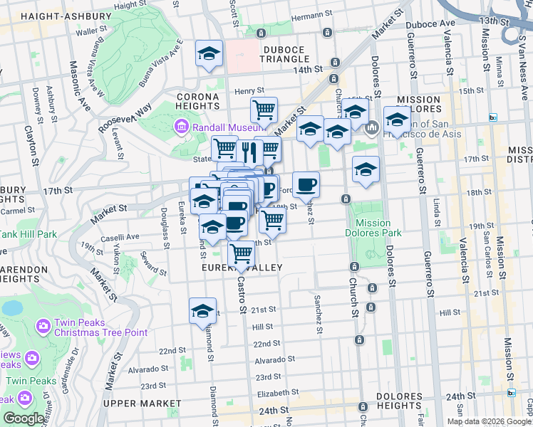 map of restaurants, bars, coffee shops, grocery stores, and more near in San Francisco