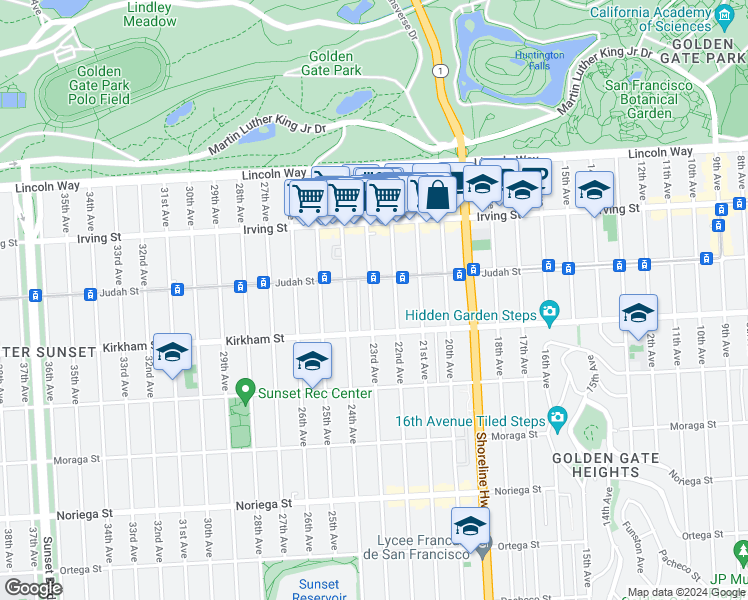 map of restaurants, bars, coffee shops, grocery stores, and more near 1436 23rd Avenue in San Francisco