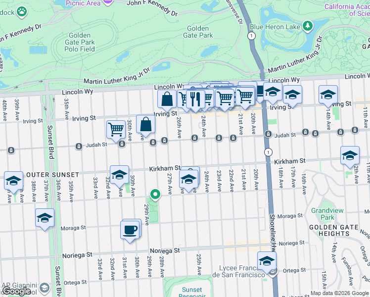 map of restaurants, bars, coffee shops, grocery stores, and more near in San Francisco