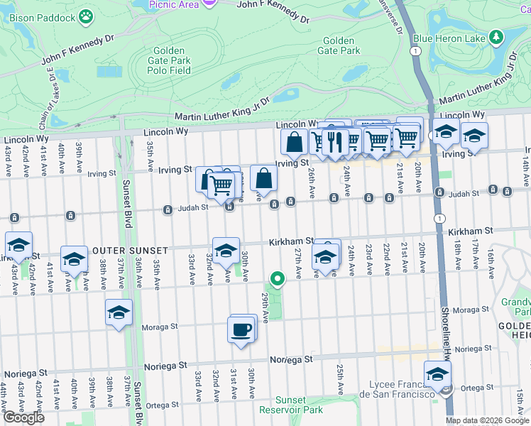 map of restaurants, bars, coffee shops, grocery stores, and more near in San Francisco