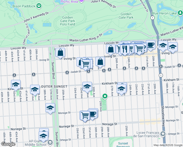 map of restaurants, bars, coffee shops, grocery stores, and more near in San Francisco