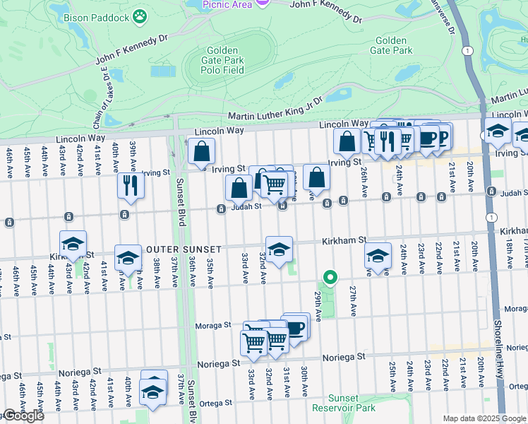 map of restaurants, bars, coffee shops, grocery stores, and more near in San Francisco