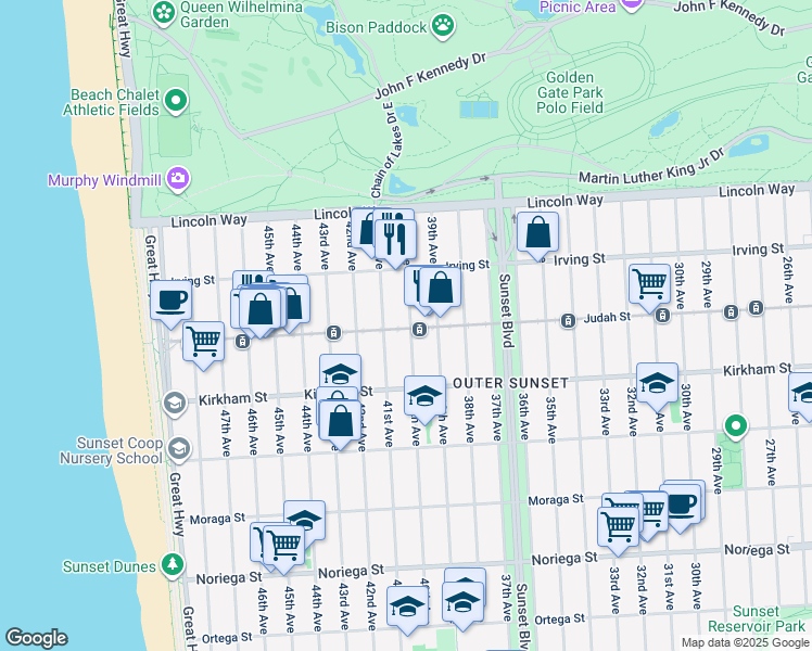 map of restaurants, bars, coffee shops, grocery stores, and more near in San Francisco