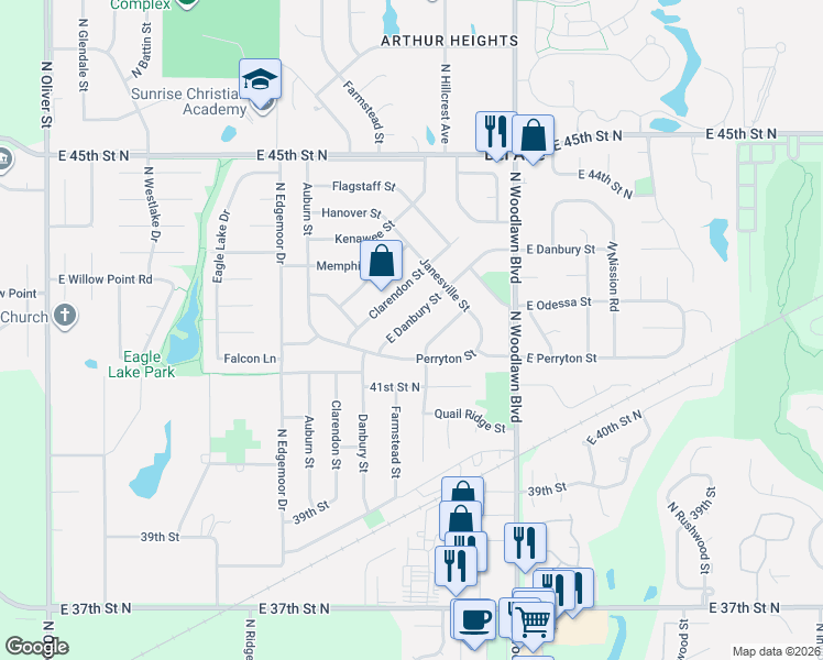 map of restaurants, bars, coffee shops, grocery stores, and more near 6023 Danbury St in Bel Aire