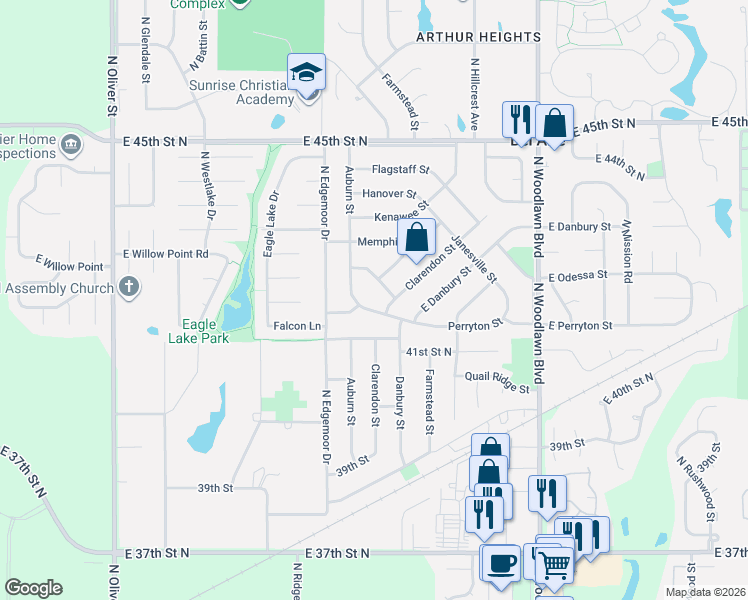map of restaurants, bars, coffee shops, grocery stores, and more near 5811 Odessa in Bel Aire