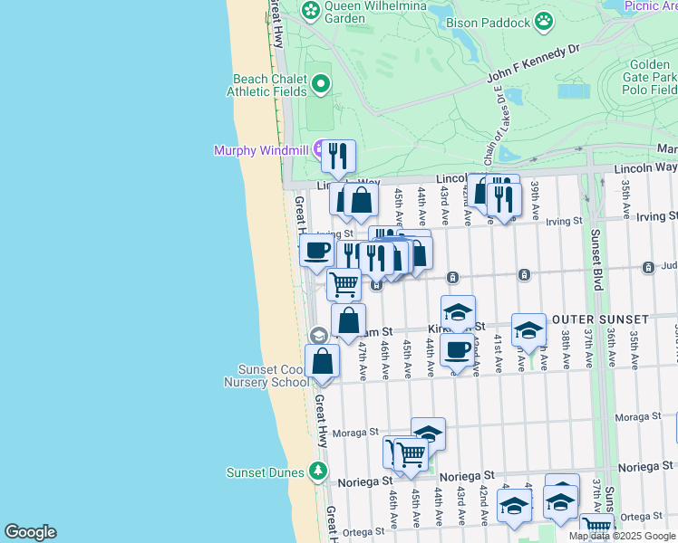 map of restaurants, bars, coffee shops, grocery stores, and more near in San Francisco