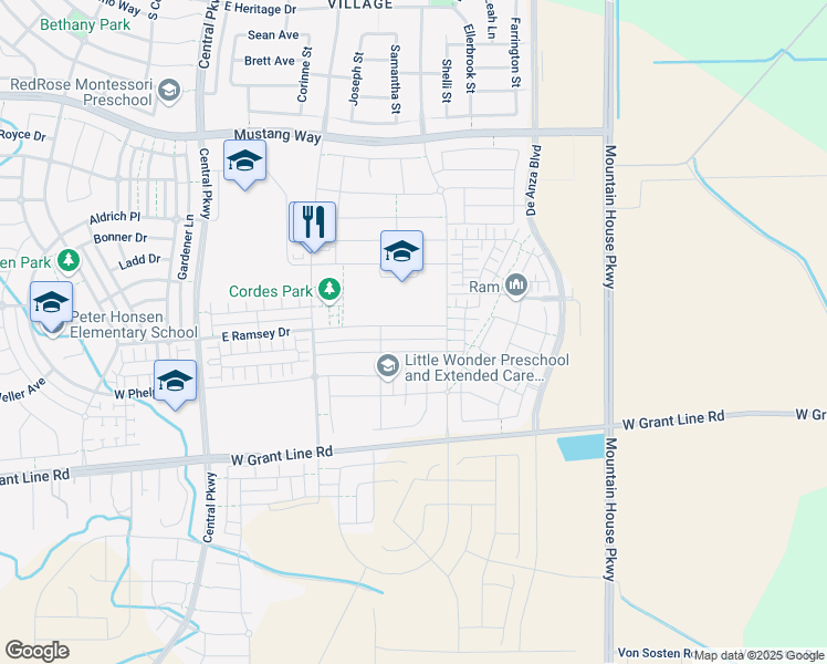 map of restaurants, bars, coffee shops, grocery stores, and more near 350 East Ramsey Drive in Tracy