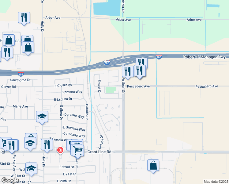 map of restaurants, bars, coffee shops, grocery stores, and more near 613 Carol Louise Lane in Tracy