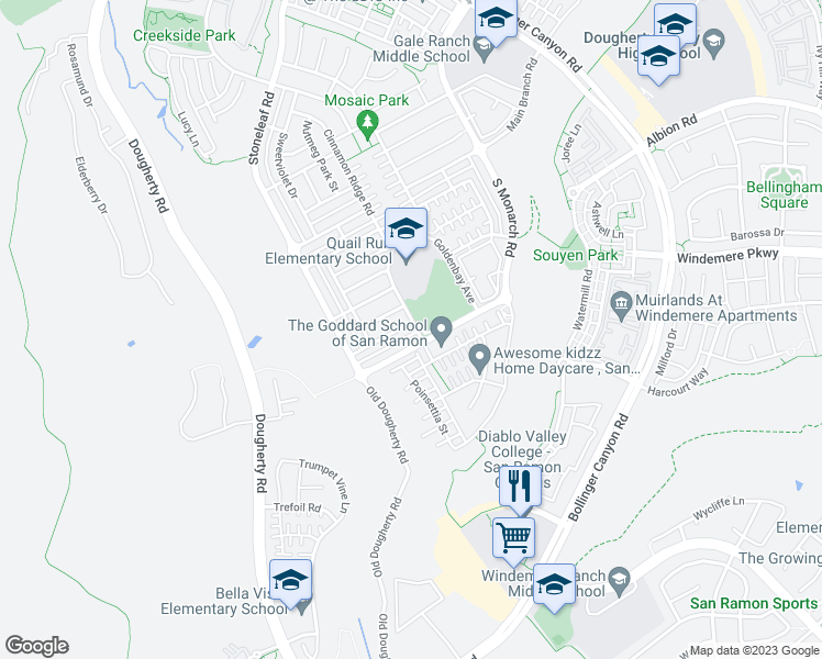map of restaurants, bars, coffee shops, grocery stores, and more near 4298 Astor Hollow Street in San Ramon