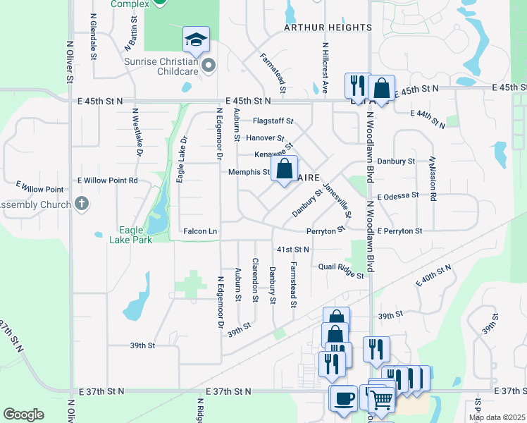 map of restaurants, bars, coffee shops, grocery stores, and more near 5811 Odessa in Bel Aire