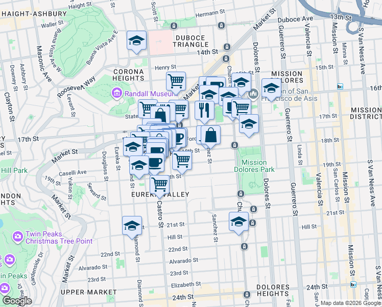 map of restaurants, bars, coffee shops, grocery stores, and more near 3935 18th Street in San Francisco