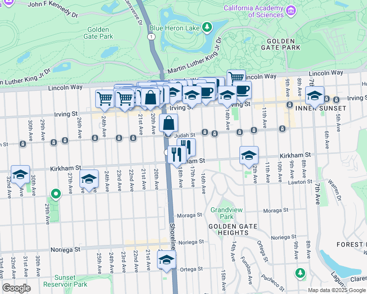 map of restaurants, bars, coffee shops, grocery stores, and more near 1445 17th Avenue in San Francisco