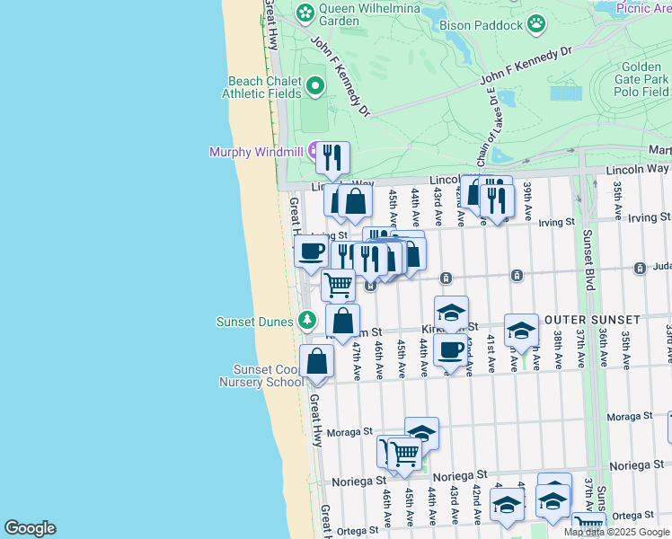 map of restaurants, bars, coffee shops, grocery stores, and more near in San Francisco