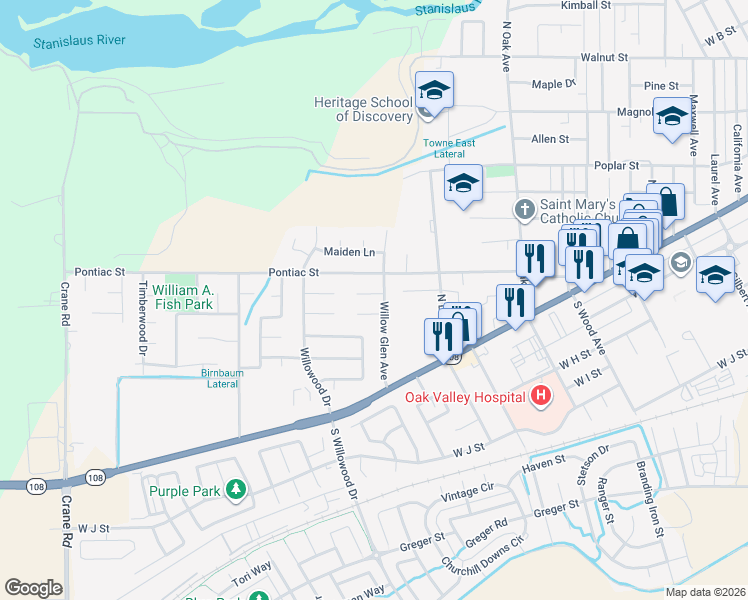map of restaurants, bars, coffee shops, grocery stores, and more near 1829 Shadyside Ct in Oakdale