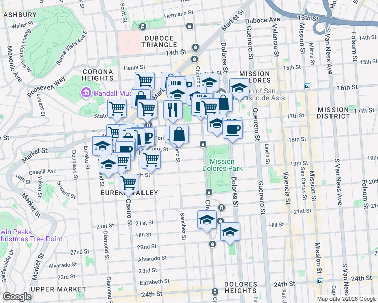map of restaurants, bars, coffee shops, grocery stores, and more near in San Francisco