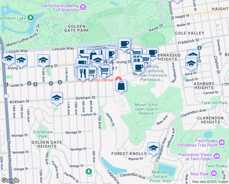 map of restaurants, bars, coffee shops, grocery stores, and more near 1478 5th Avenue in San Francisco