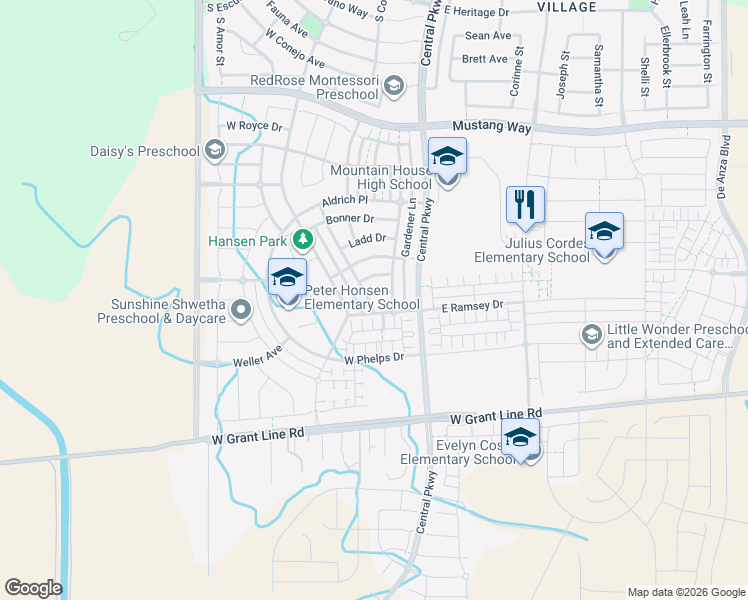 map of restaurants, bars, coffee shops, grocery stores, and more near 192 Stiles Lane in Tracy