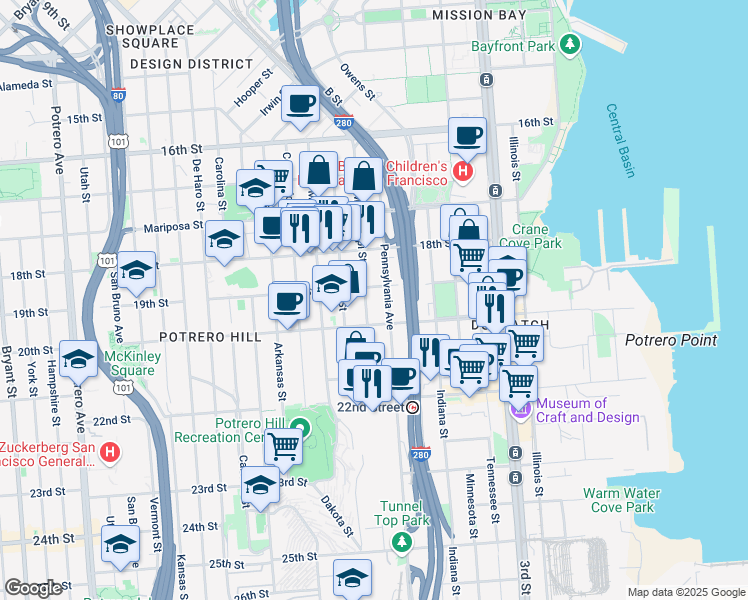 map of restaurants, bars, coffee shops, grocery stores, and more near in San Francisco