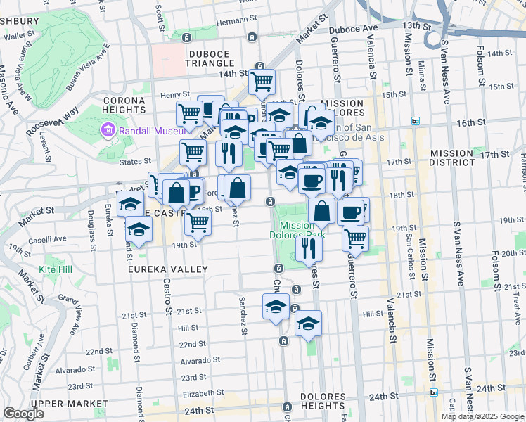 map of restaurants, bars, coffee shops, grocery stores, and more near 3782 18th Street in San Francisco