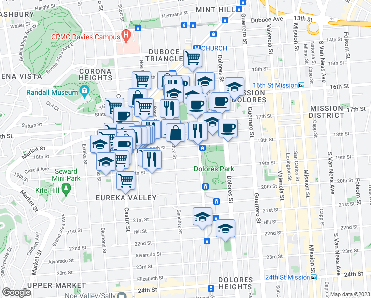 map of restaurants, bars, coffee shops, grocery stores, and more near in San Francisco