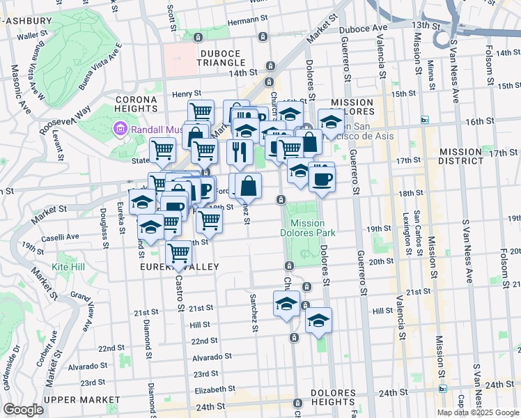 map of restaurants, bars, coffee shops, grocery stores, and more near in San Francisco