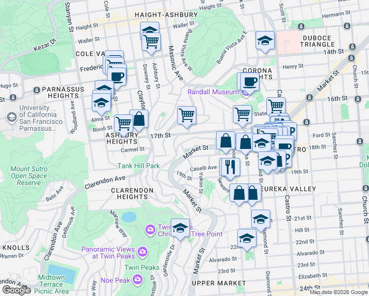 map of restaurants, bars, coffee shops, grocery stores, and more near in San Francisco