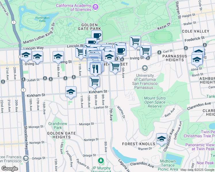map of restaurants, bars, coffee shops, grocery stores, and more near in San Francisco