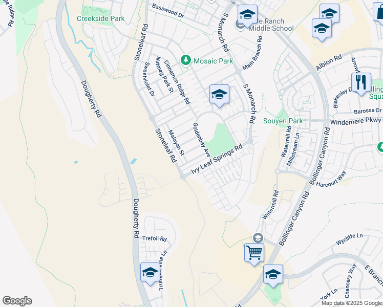 map of restaurants, bars, coffee shops, grocery stores, and more near 4324 Gardenia Street in San Ramon