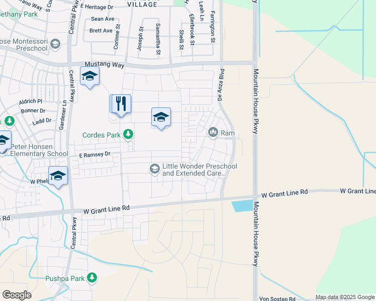 map of restaurants, bars, coffee shops, grocery stores, and more near 1367 Sauvignon Street in Mountain House