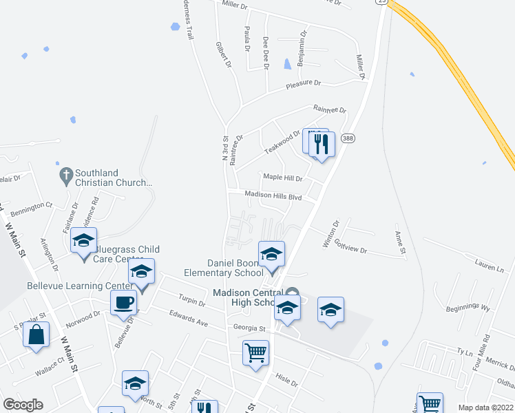 map of restaurants, bars, coffee shops, grocery stores, and more near 212 Kalone Drive in Richmond