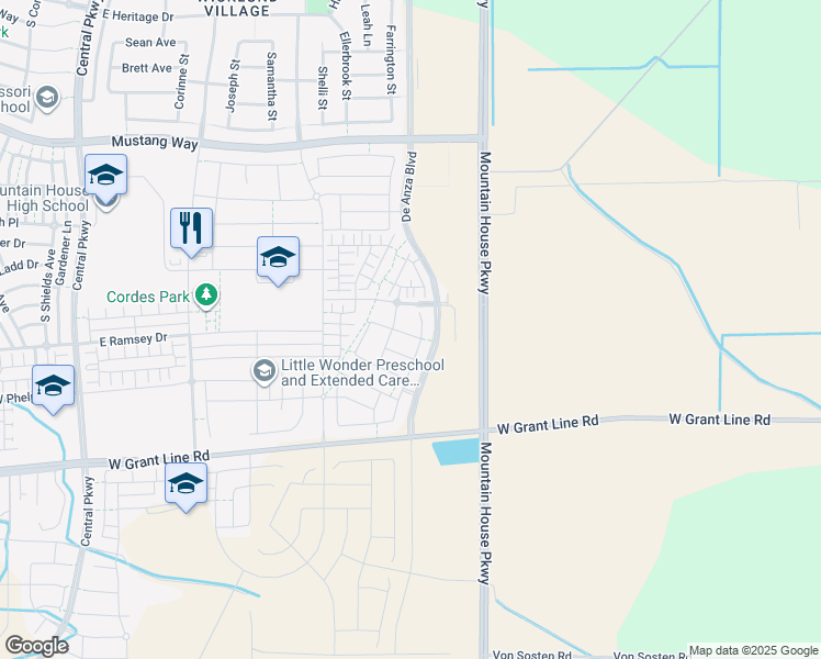 map of restaurants, bars, coffee shops, grocery stores, and more near 547 Deb Corallo Terrace in Tracy