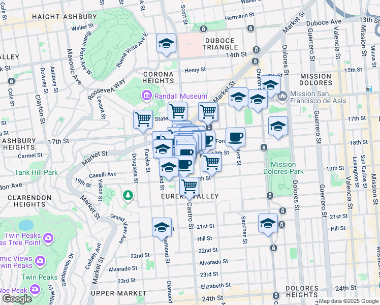 map of restaurants, bars, coffee shops, grocery stores, and more near in San Francisco