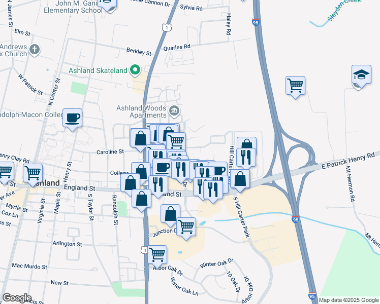 map of restaurants, bars, coffee shops, grocery stores, and more near 807 Sweet Tessa Drive in Ashland
