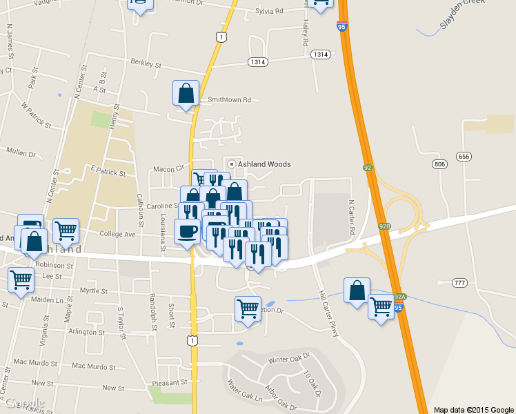 map of restaurants, bars, coffee shops, grocery stores, and more near 811 Sweet Tessa Drive in Ashland