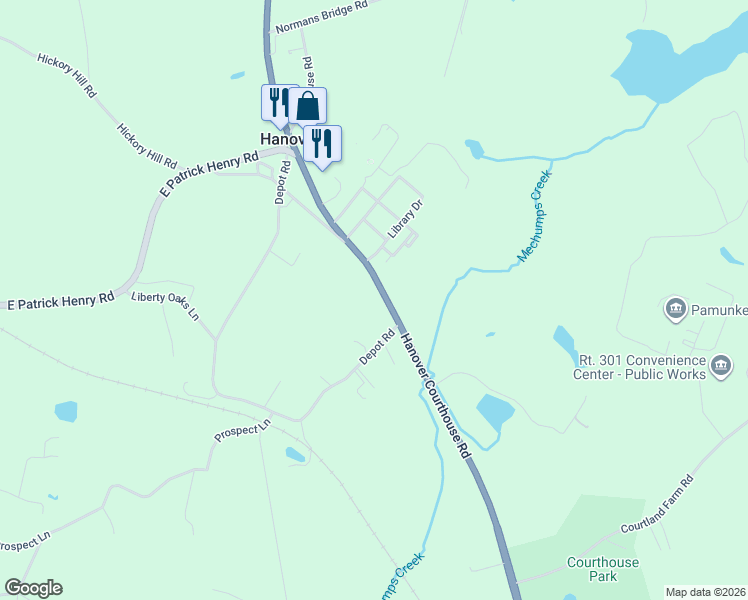 map of restaurants, bars, coffee shops, grocery stores, and more near 13159 Hanover Courthouse Road in Hanover