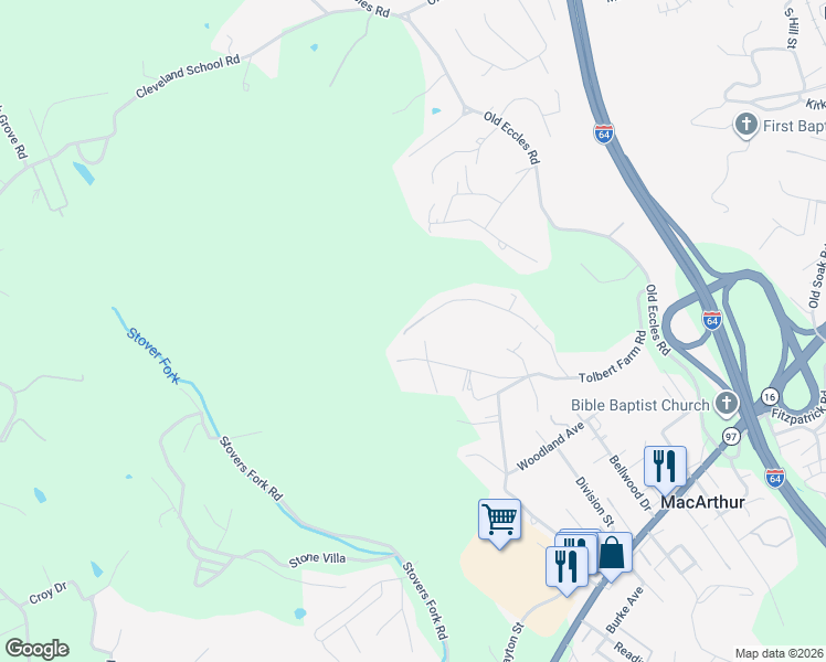 map of restaurants, bars, coffee shops, grocery stores, and more near 291 Haymarket Drive in Beckley