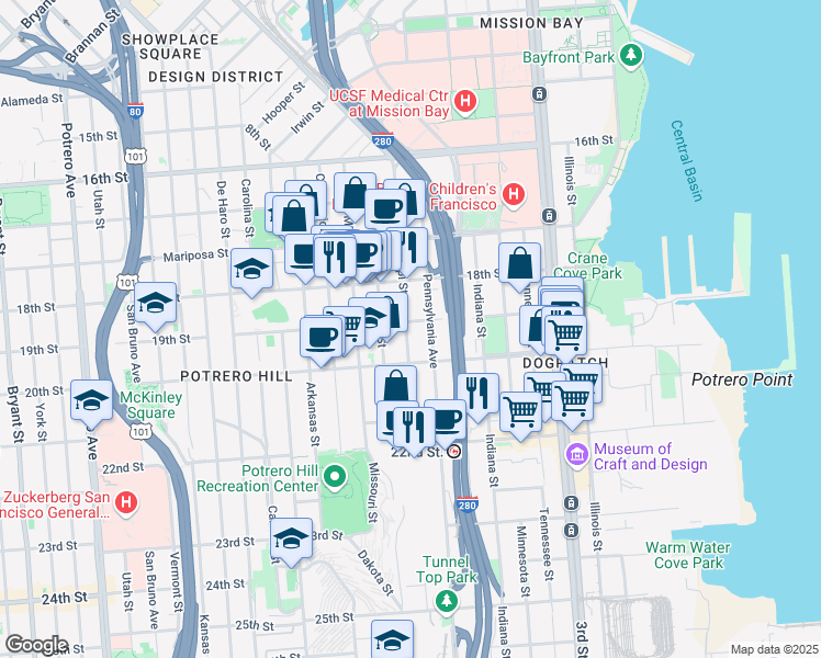 map of restaurants, bars, coffee shops, grocery stores, and more near in San Francisco