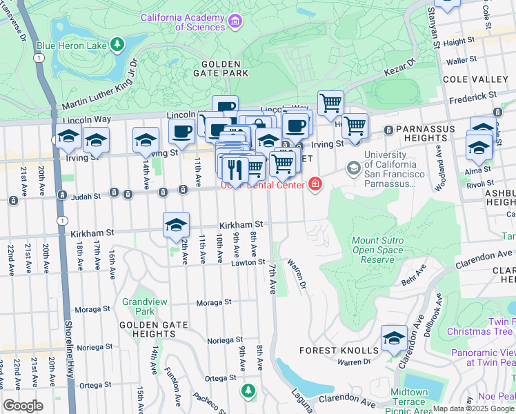 map of restaurants, bars, coffee shops, grocery stores, and more near in San Francisco